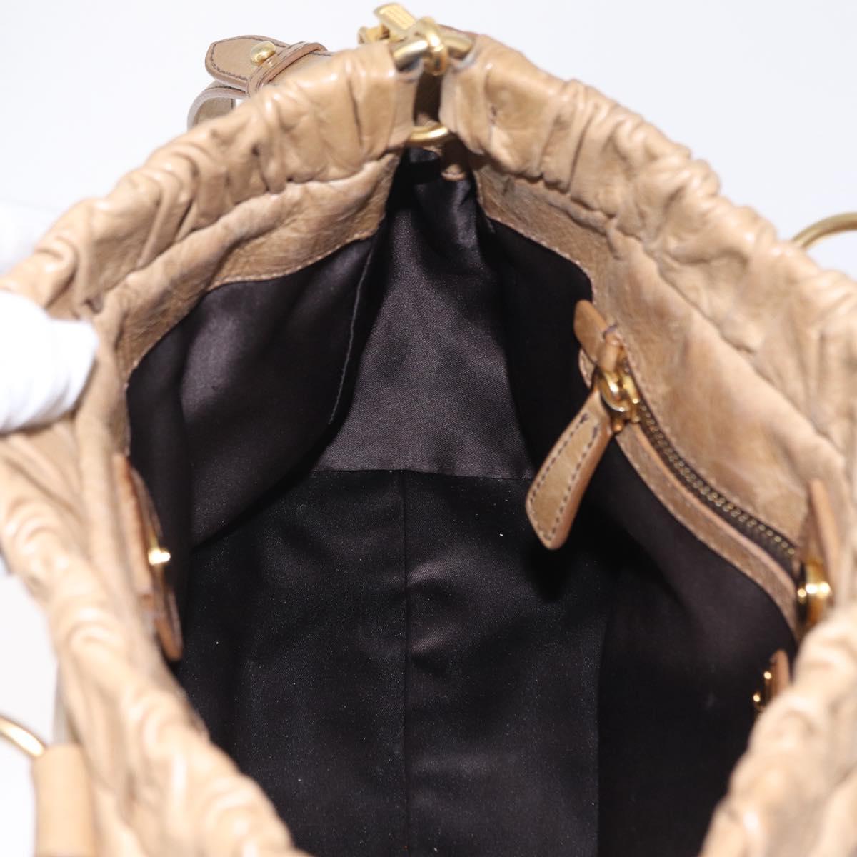 Miu Miu Hand Bag Leather 2way Beige Gold Auth 167736M