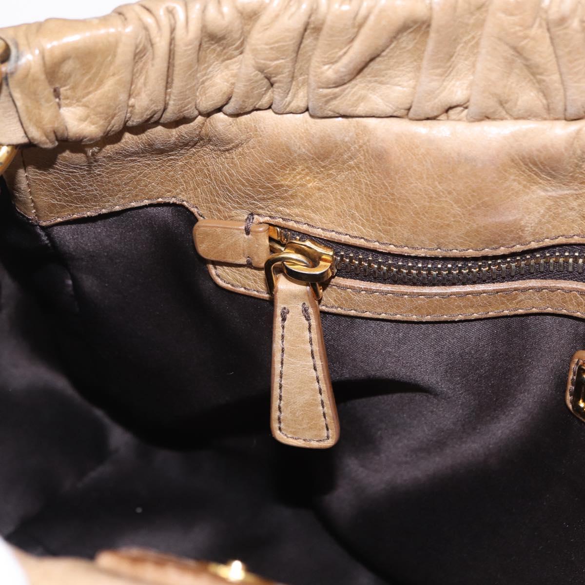 Miu Miu Hand Bag Leather 2way Beige Gold Auth 167736M