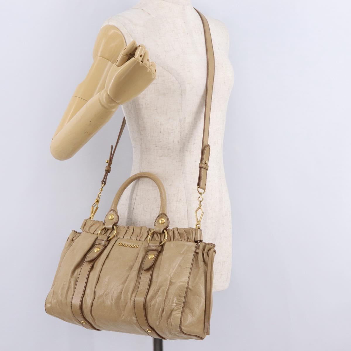 Miu Miu Hand Bag Leather 2way Beige Gold Auth 167736M