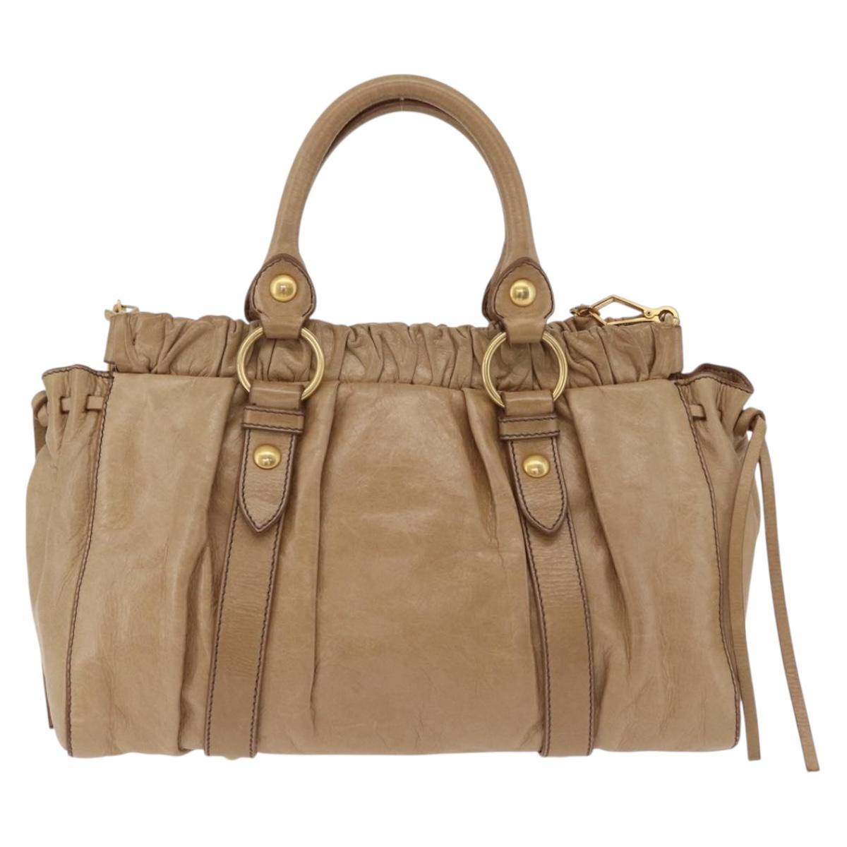 Miu Miu Hand Bag Leather 2way Beige Gold Auth 167736M