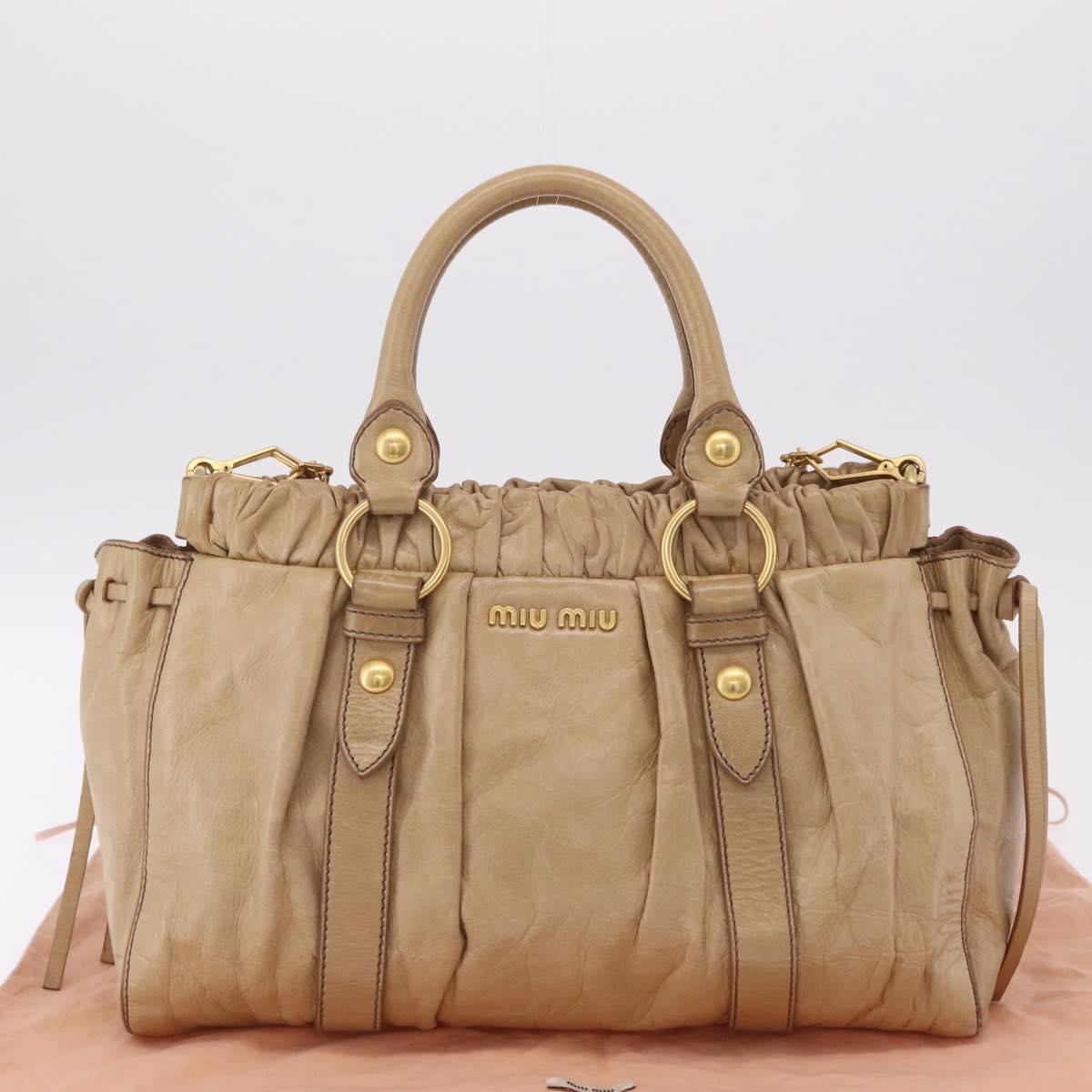Miu Miu Hand Bag Leather 2way Beige Gold Auth 167736M