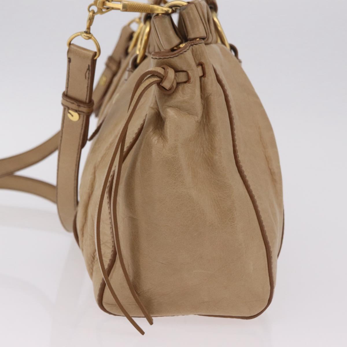 Miu Miu Hand Bag Leather 2way Beige Gold Auth 167736M