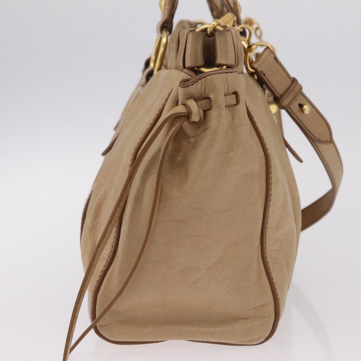 Miu Miu Hand Bag Leather 2way Beige Gold Auth 167736M