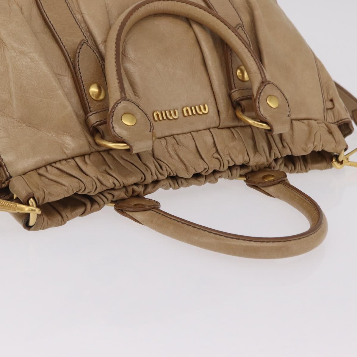 Miu Miu Hand Bag Leather 2way Beige Gold Auth 167736M