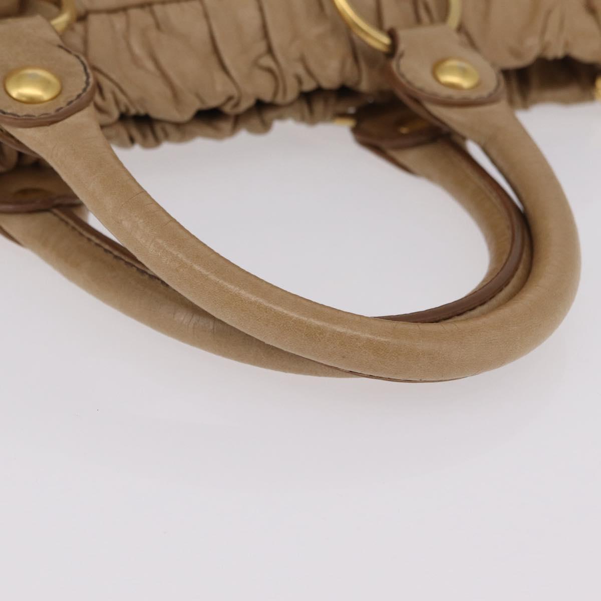 Miu Miu Hand Bag Leather 2way Beige Gold Auth 167736M