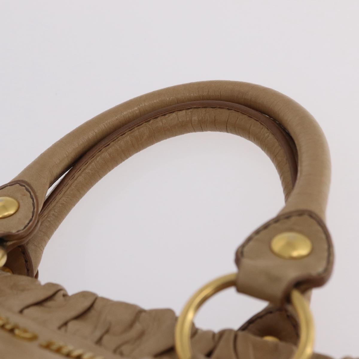Miu Miu Hand Bag Leather 2way Beige Gold Auth 167736M
