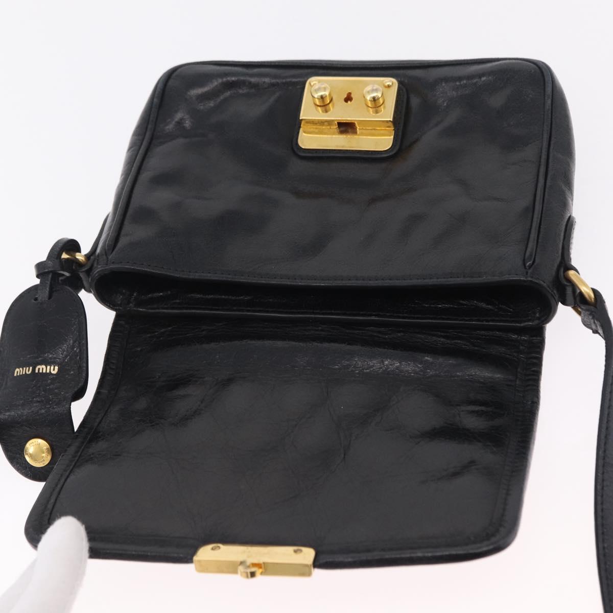 Miu Miu Shoulder Bag Leather Black Gold Auth 167737A