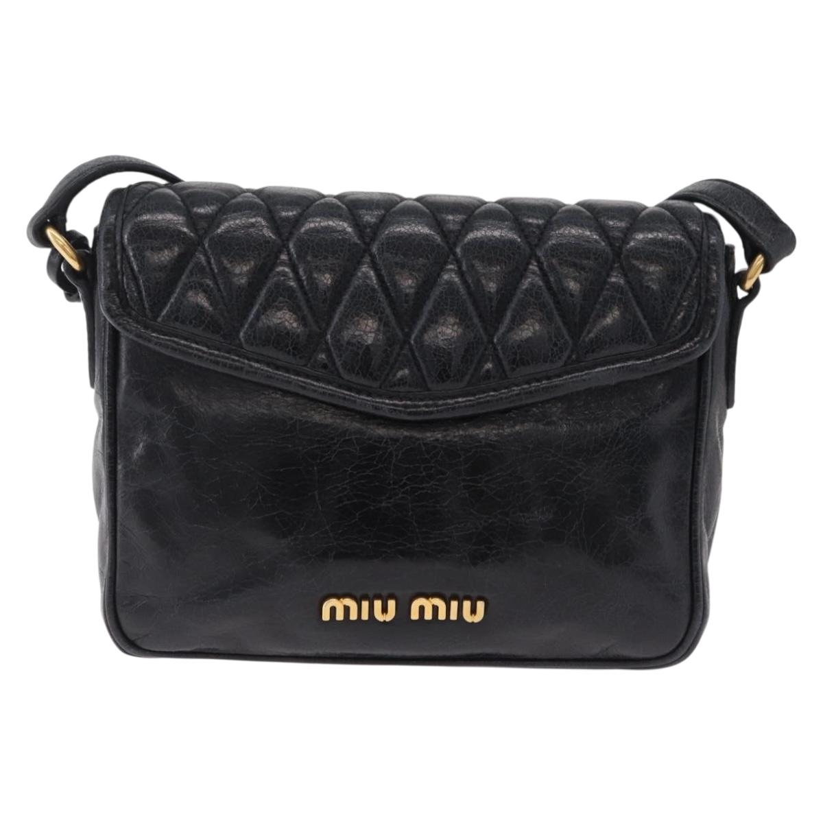 Miu Miu Shoulder Bag Leather Black Gold Auth 167737A