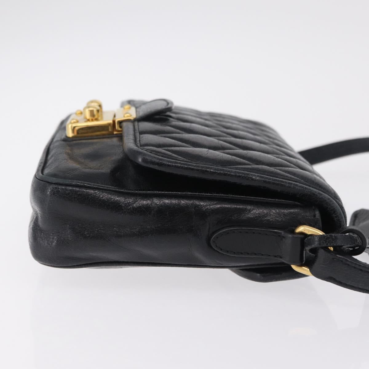 Miu Miu Shoulder Bag Leather Black Gold Auth 167737A
