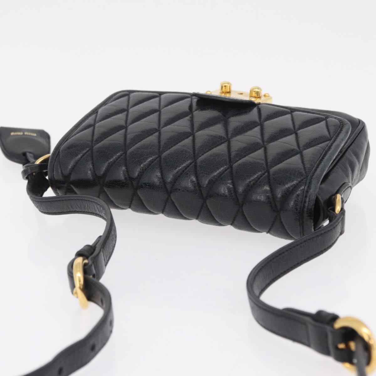 Miu Miu Shoulder Bag Leather Black Gold Auth 167737A