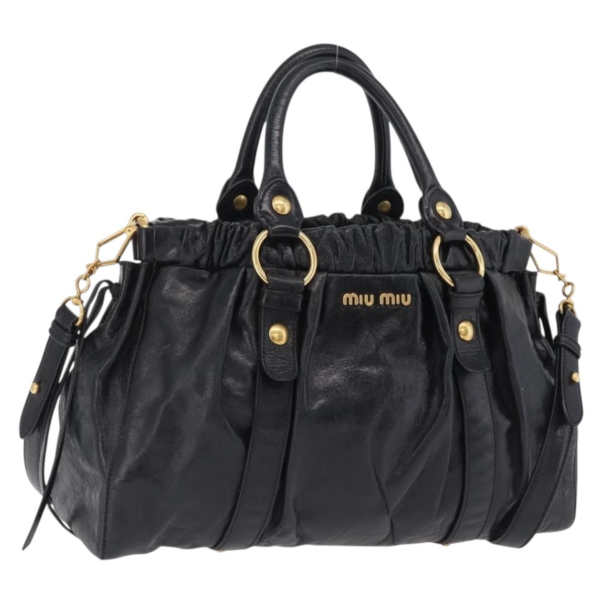 Miu Miu Hand Bag Leather 2way Black Gold Auth 167738SAM
