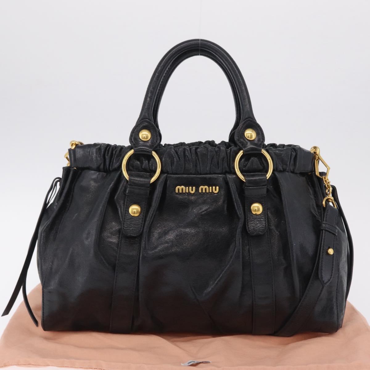 Miu Miu Hand Bag Leather 2way Black Gold Auth 167738SAM