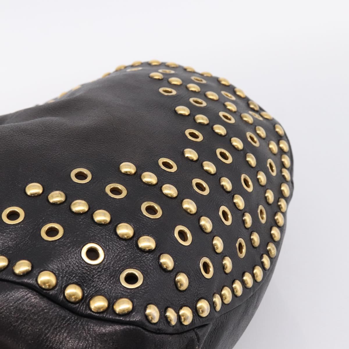 Miu Miu Shoulder Bag Leather Black Gold Tone Auth 167742M