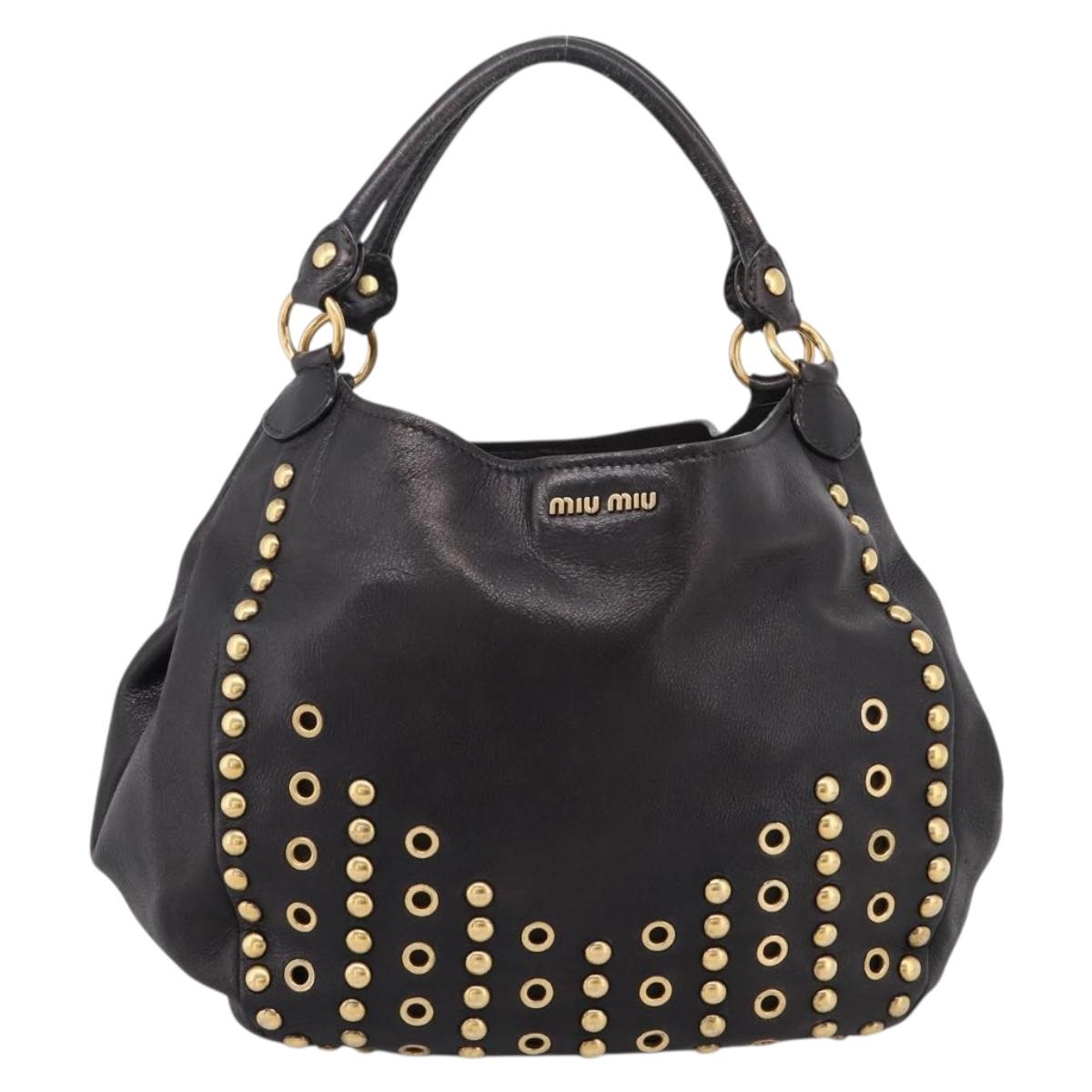Miu Miu Shoulder Bag Leather Black Gold Tone Auth 167742M