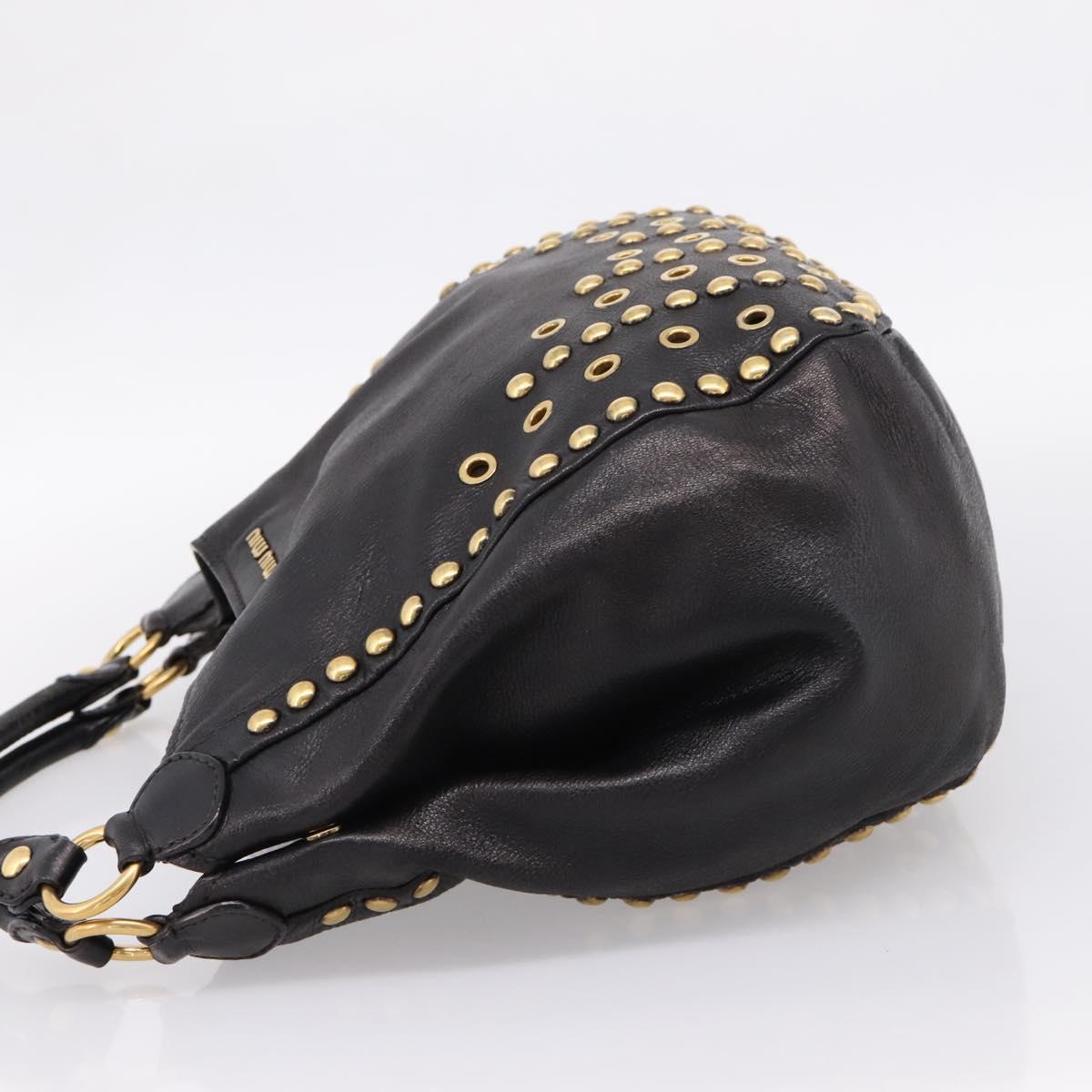 Miu Miu Shoulder Bag Leather Black Gold Tone Auth 167742M