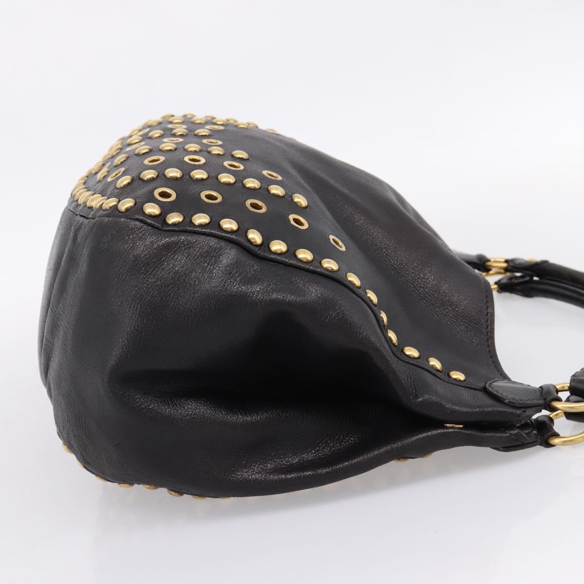 Miu Miu Shoulder Bag Leather Black Gold Tone Auth 167742M