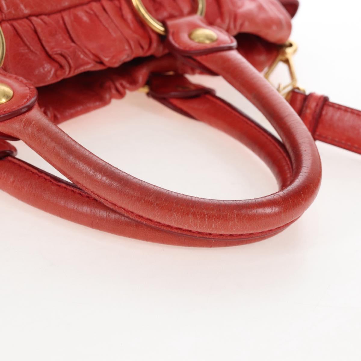 Miu Miu Hand Bag Leather 2way Orange Gold Auth 167744M