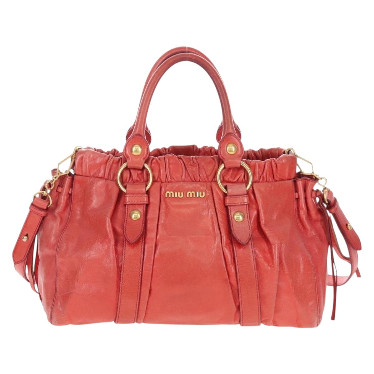 Miu Miu Hand Bag Leather 2way Orange Gold Auth 167744M