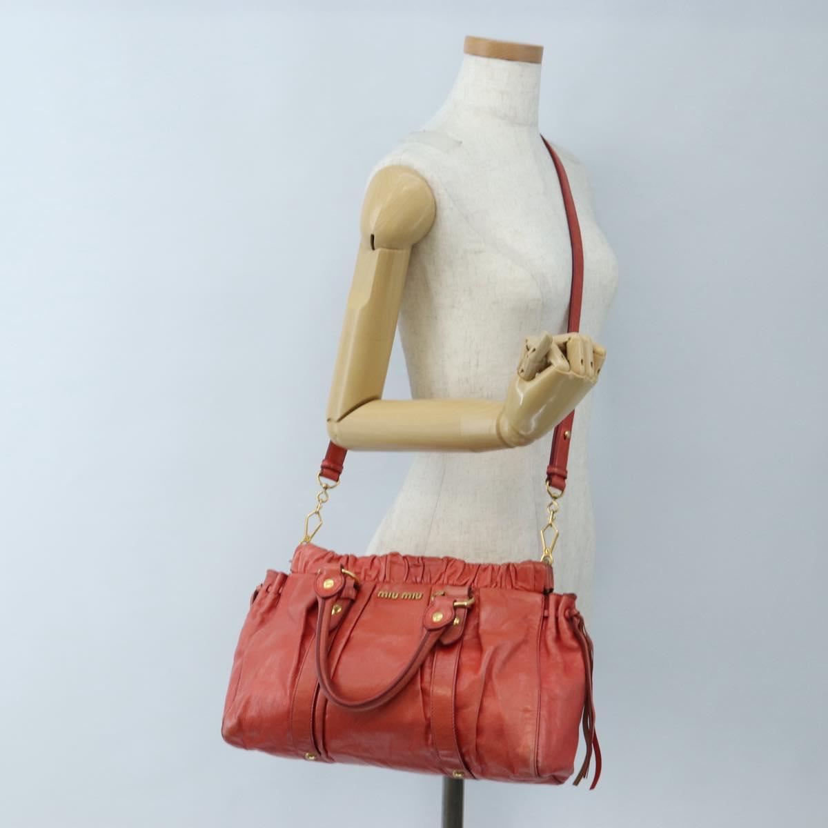 Miu Miu Hand Bag Leather 2way Orange Gold Auth 167744M