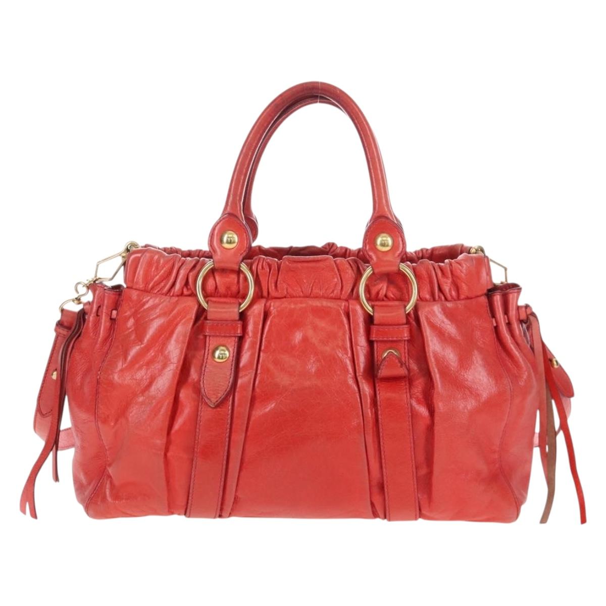 Miu Miu Hand Bag Leather 2way Orange Gold Auth 167744M