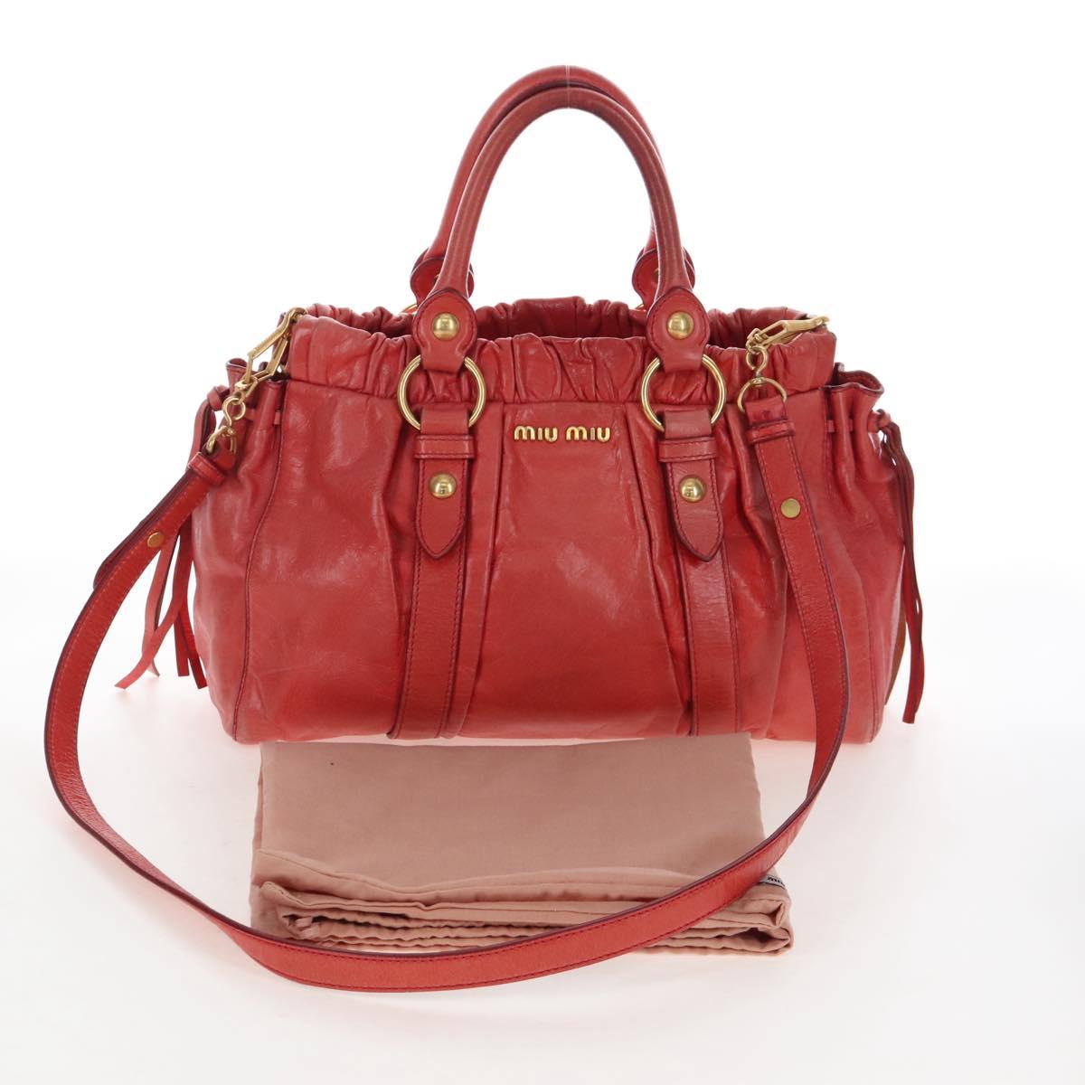 Miu Miu Hand Bag Leather 2way Orange Gold Auth 167744M
