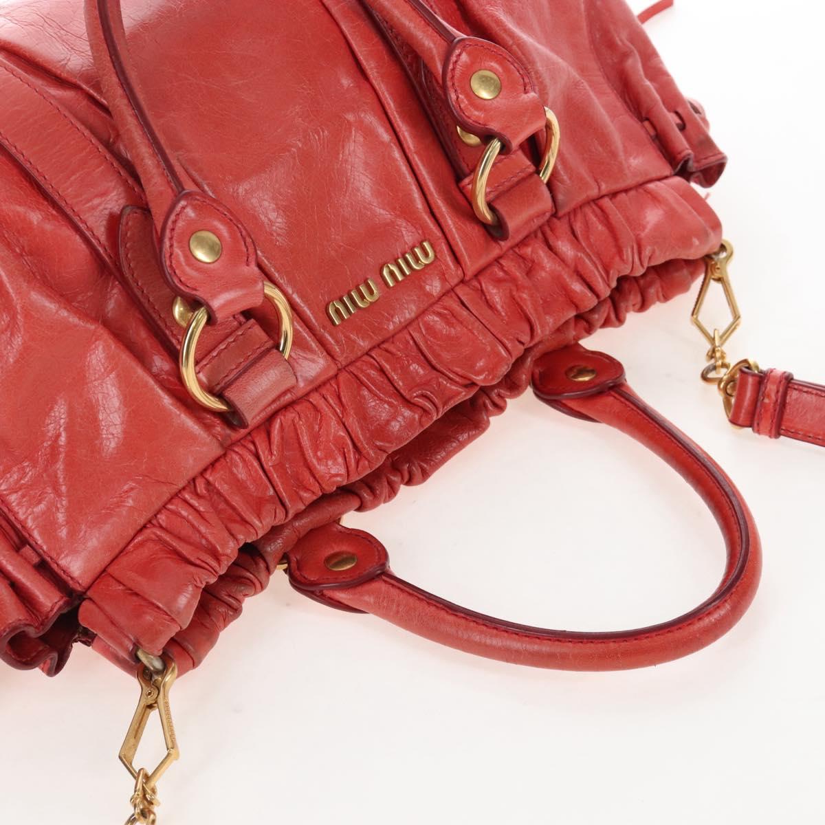 Miu Miu Hand Bag Leather 2way Orange Gold Auth 167744M