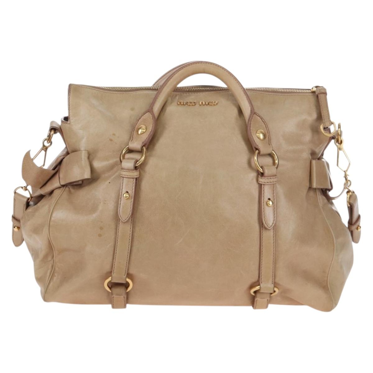 Miu Miu Hand Bag Leather 2way Beige Gold Auth 167748M