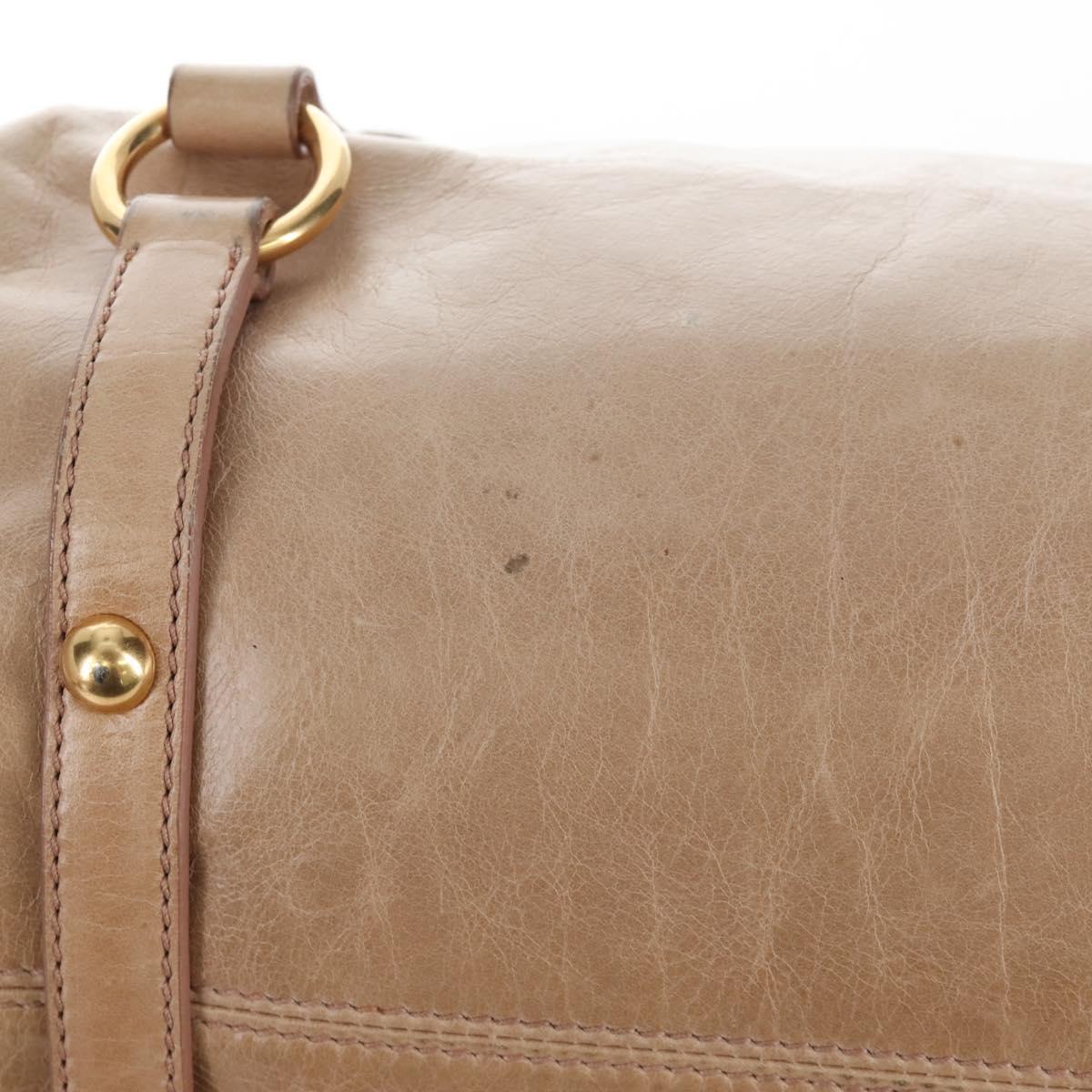 Miu Miu Hand Bag Leather 2way Beige Gold Auth 167748M