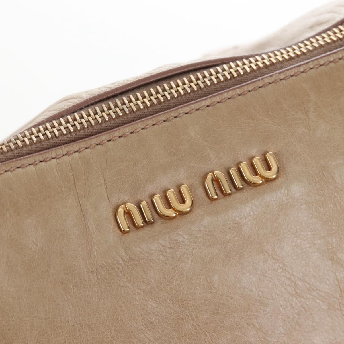 Miu Miu Hand Bag Leather 2way Beige Gold Auth 167748M