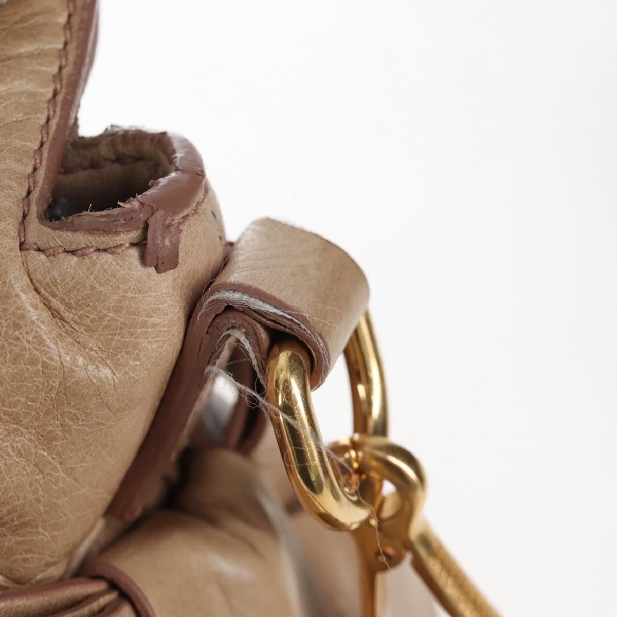 Miu Miu Hand Bag Leather 2way Beige Gold Auth 167748M