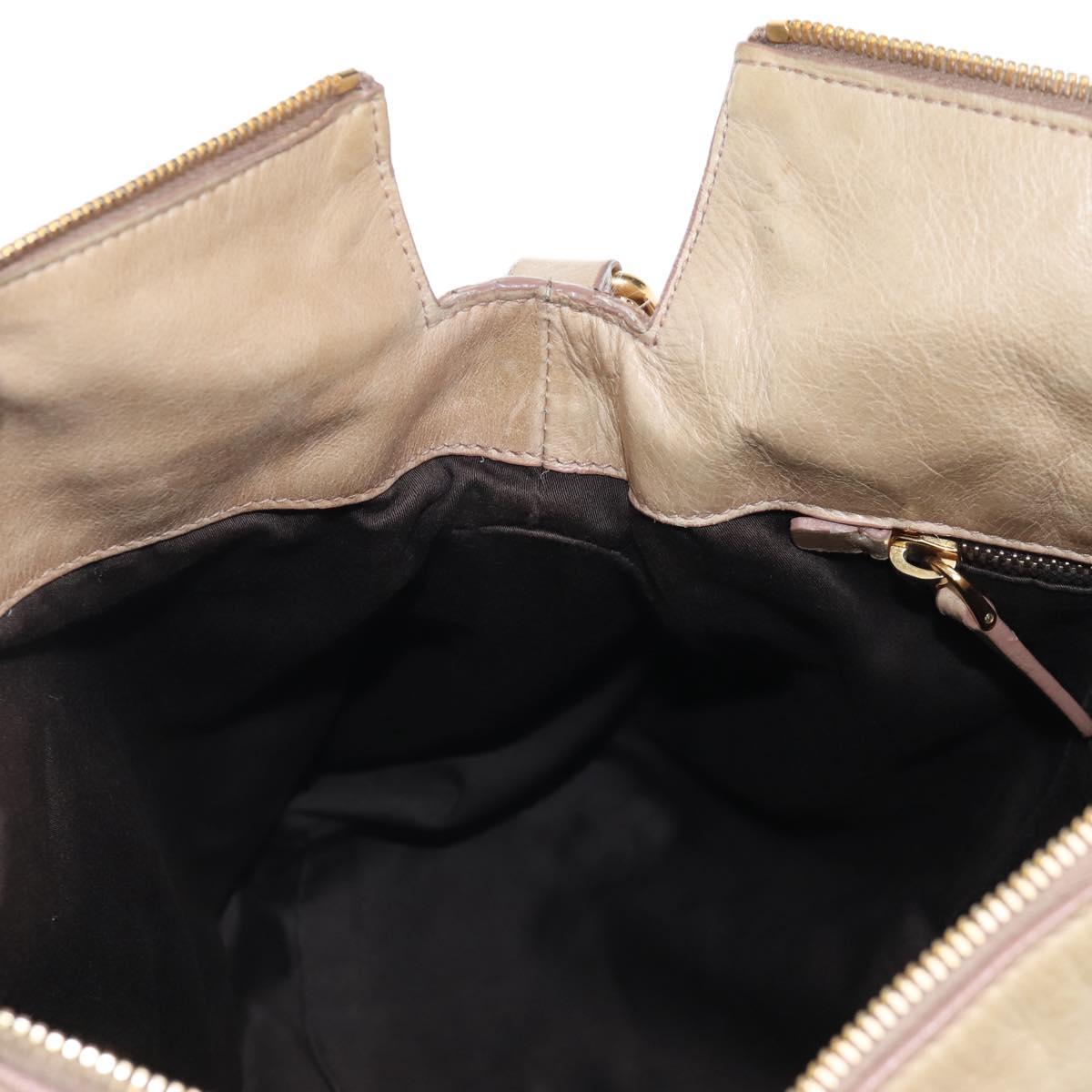 Miu Miu Hand Bag Leather 2way Beige Gold Auth 167748M