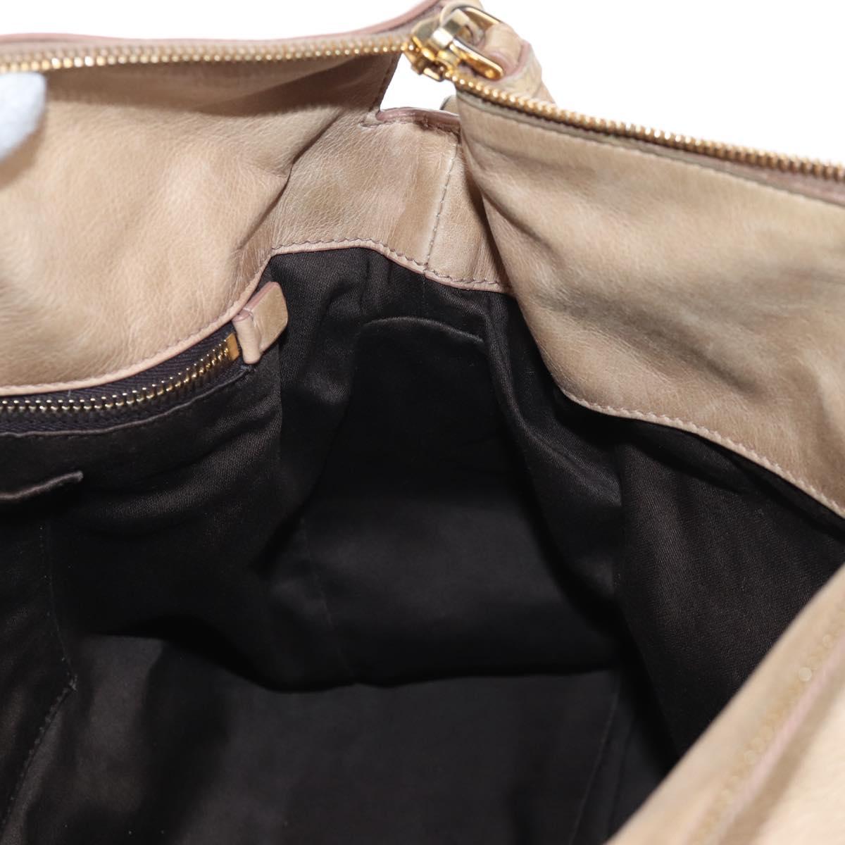 Miu Miu Hand Bag Leather 2way Beige Gold Auth 167748M