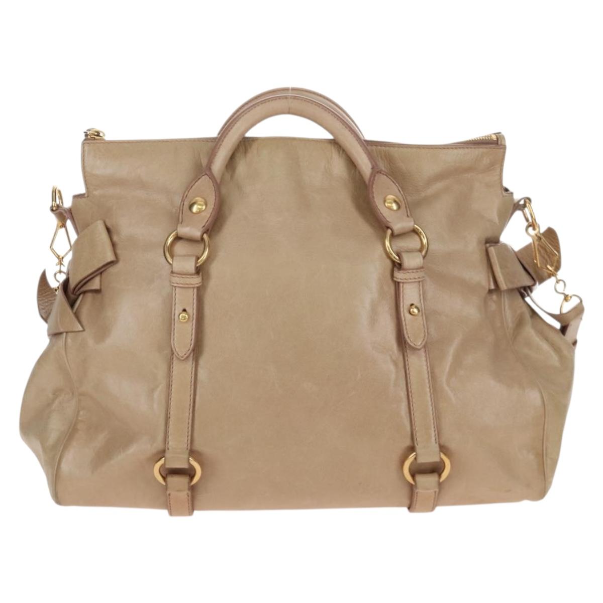 Miu Miu Hand Bag Leather 2way Beige Gold Auth 167748M