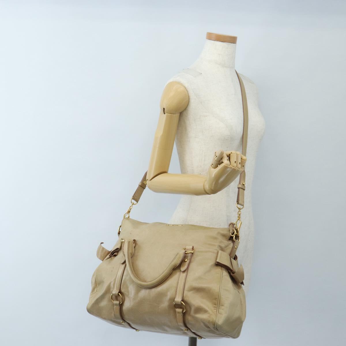 Miu Miu Hand Bag Leather 2way Beige Gold Auth 167748M
