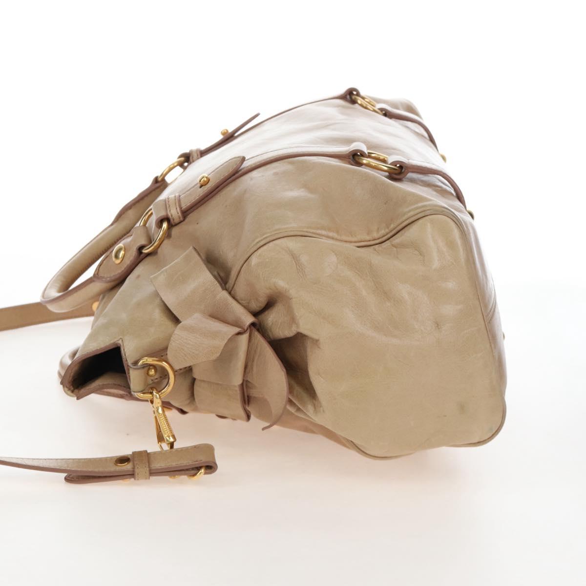 Miu Miu Hand Bag Leather 2way Beige Gold Auth 167748M