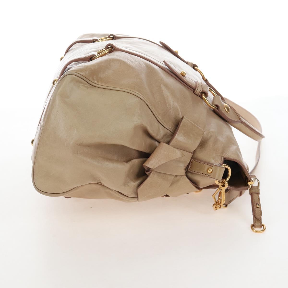 Miu Miu Hand Bag Leather 2way Beige Gold Auth 167748M