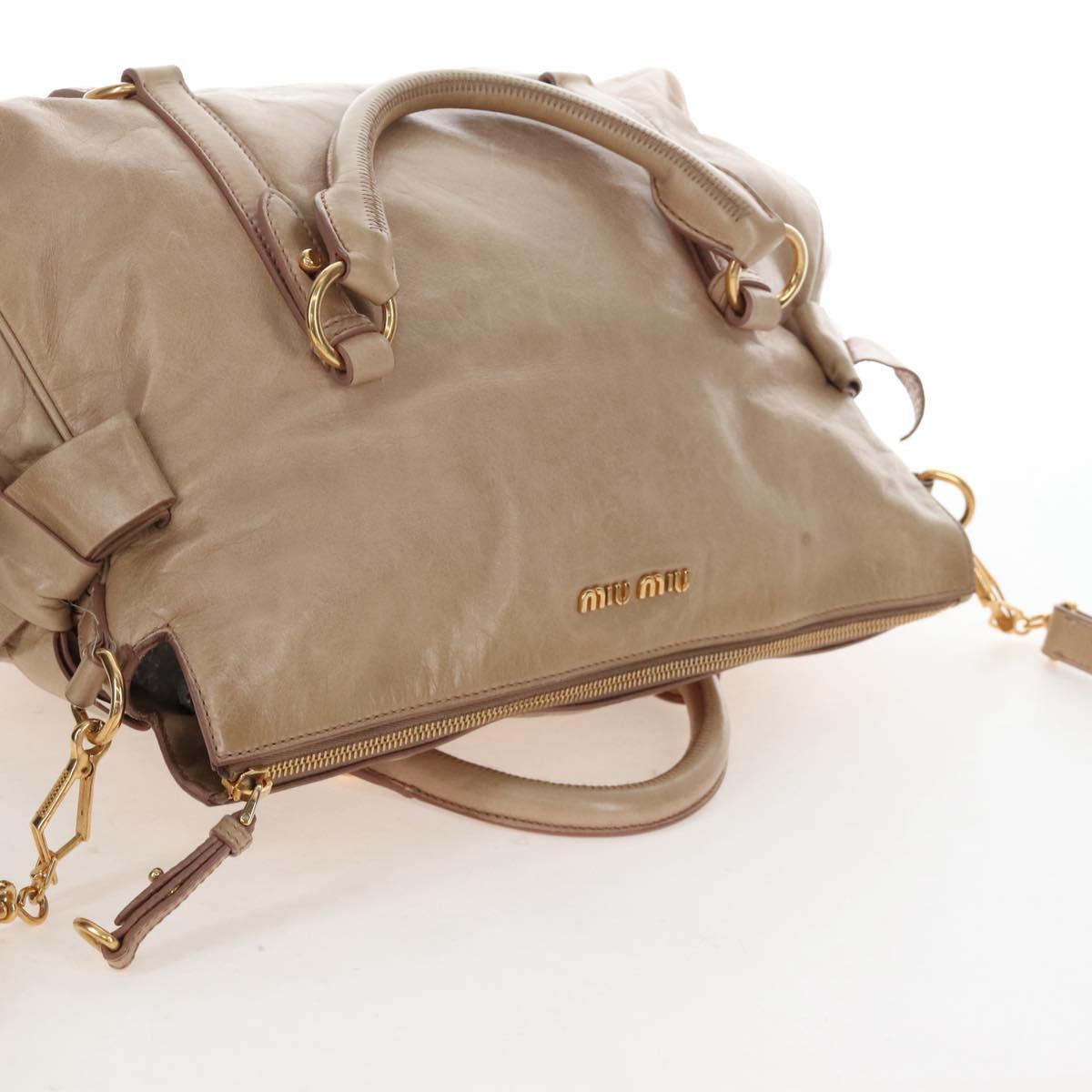 Miu Miu Hand Bag Leather 2way Beige Gold Auth 167748M