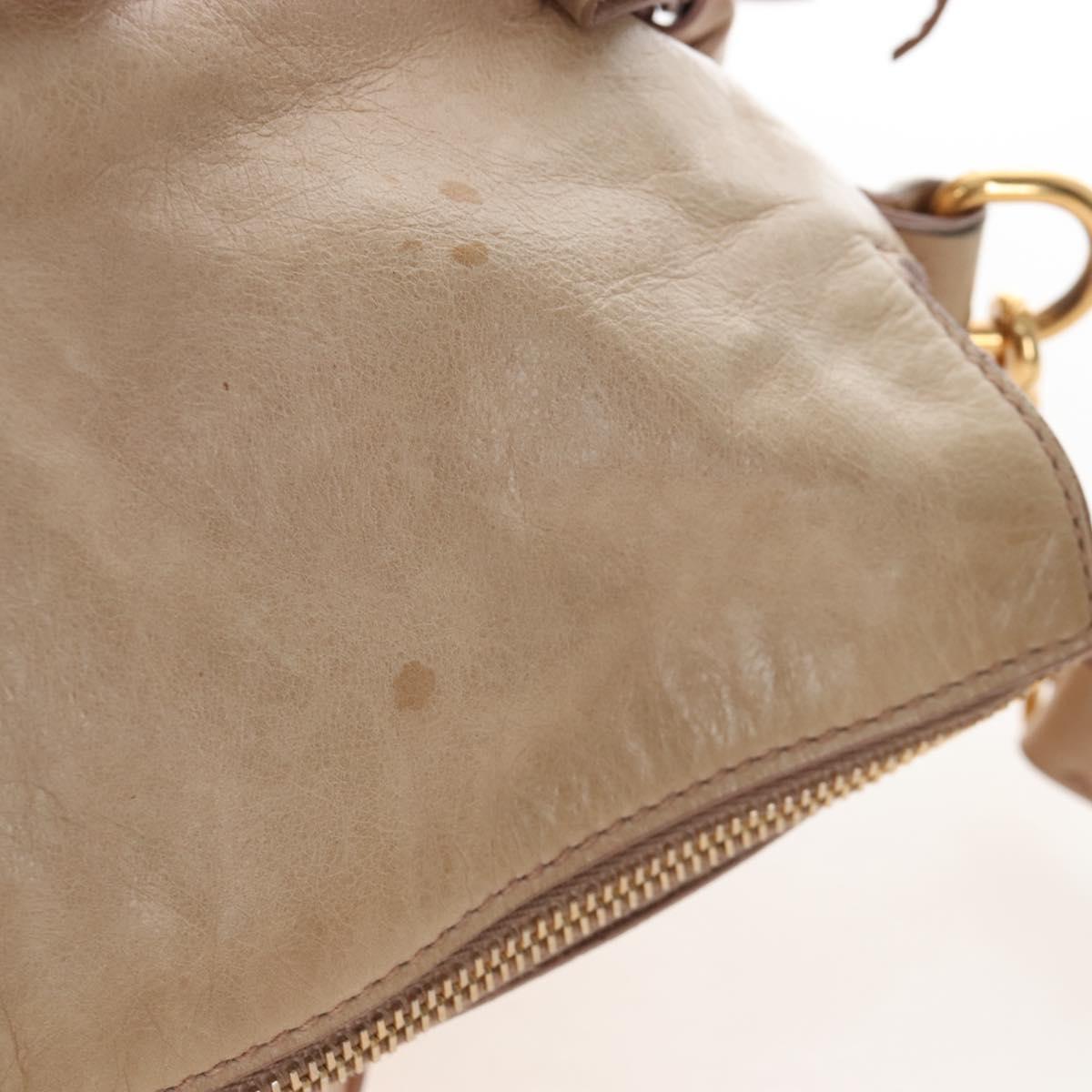 Miu Miu Hand Bag Leather 2way Beige Gold Auth 167748M