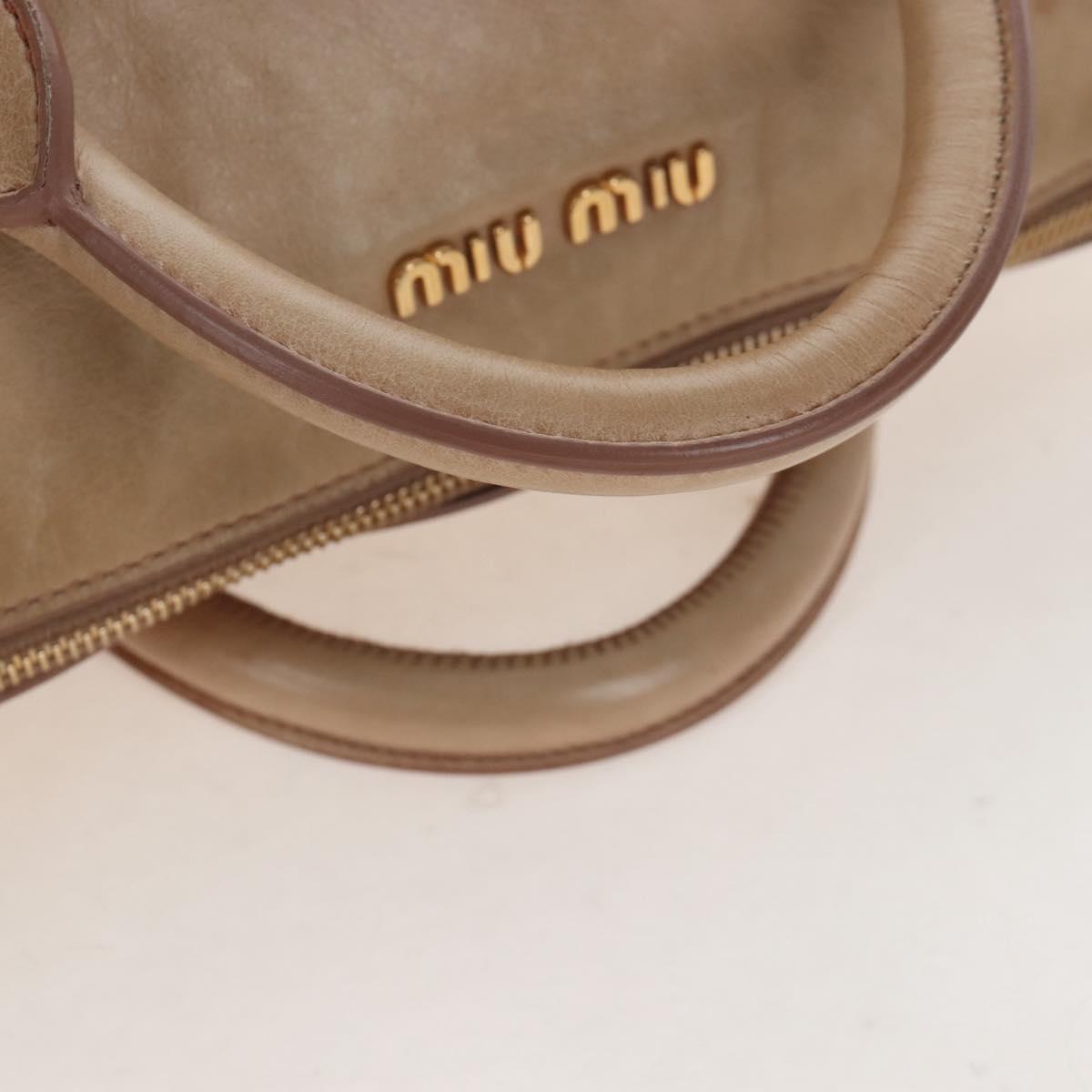 Miu Miu Hand Bag Leather 2way Beige Gold Auth 167748M