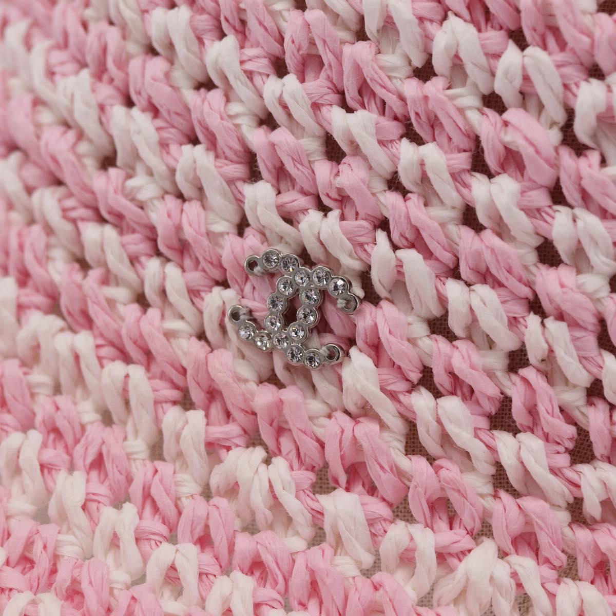 CHANEL Hat Straw M Pink CC Auth 167758M