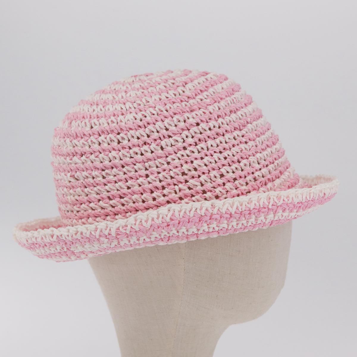 CHANEL Hat Straw M Pink CC Auth 167758M
