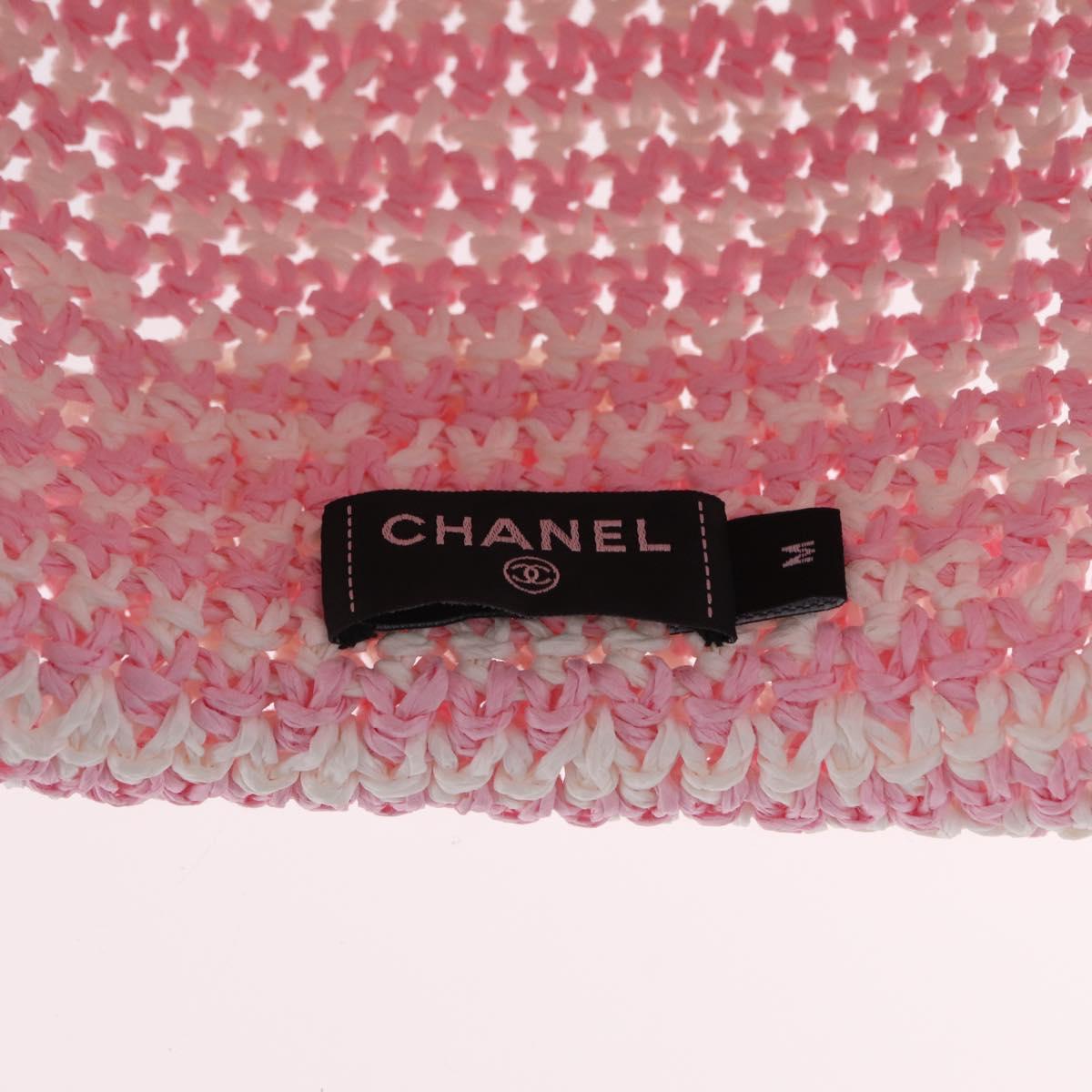 CHANEL Hat Straw M Pink CC Auth 167758M