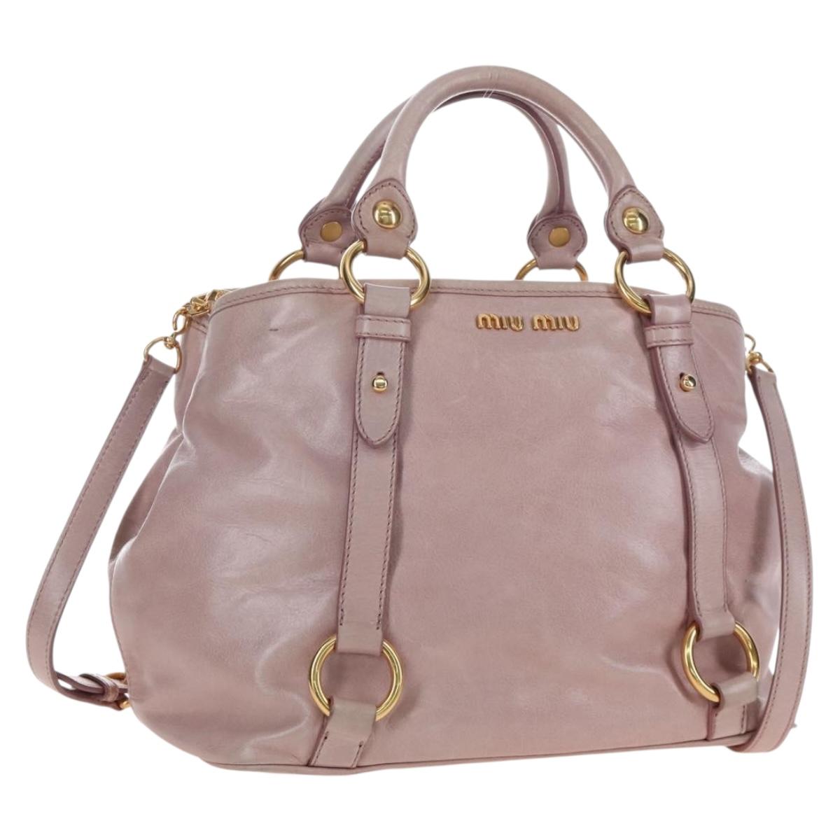 Miu Miu Hand Bag Leather 2way Pink Gold Auth 167773M