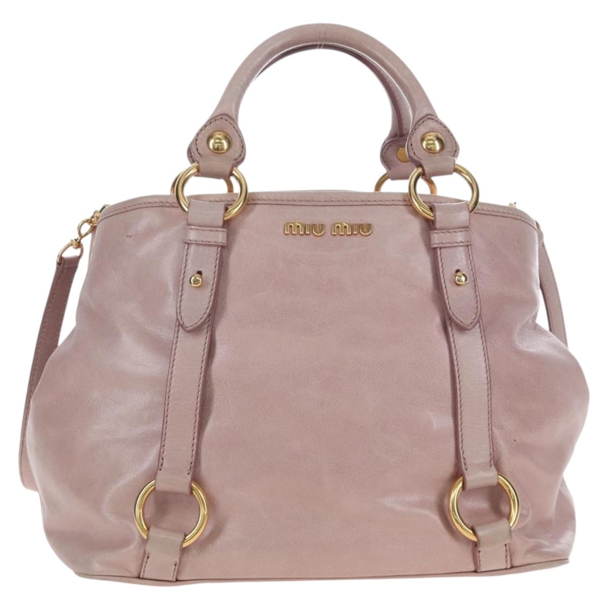 Miu Miu Hand Bag Leather 2way Pink Gold Auth 167773M