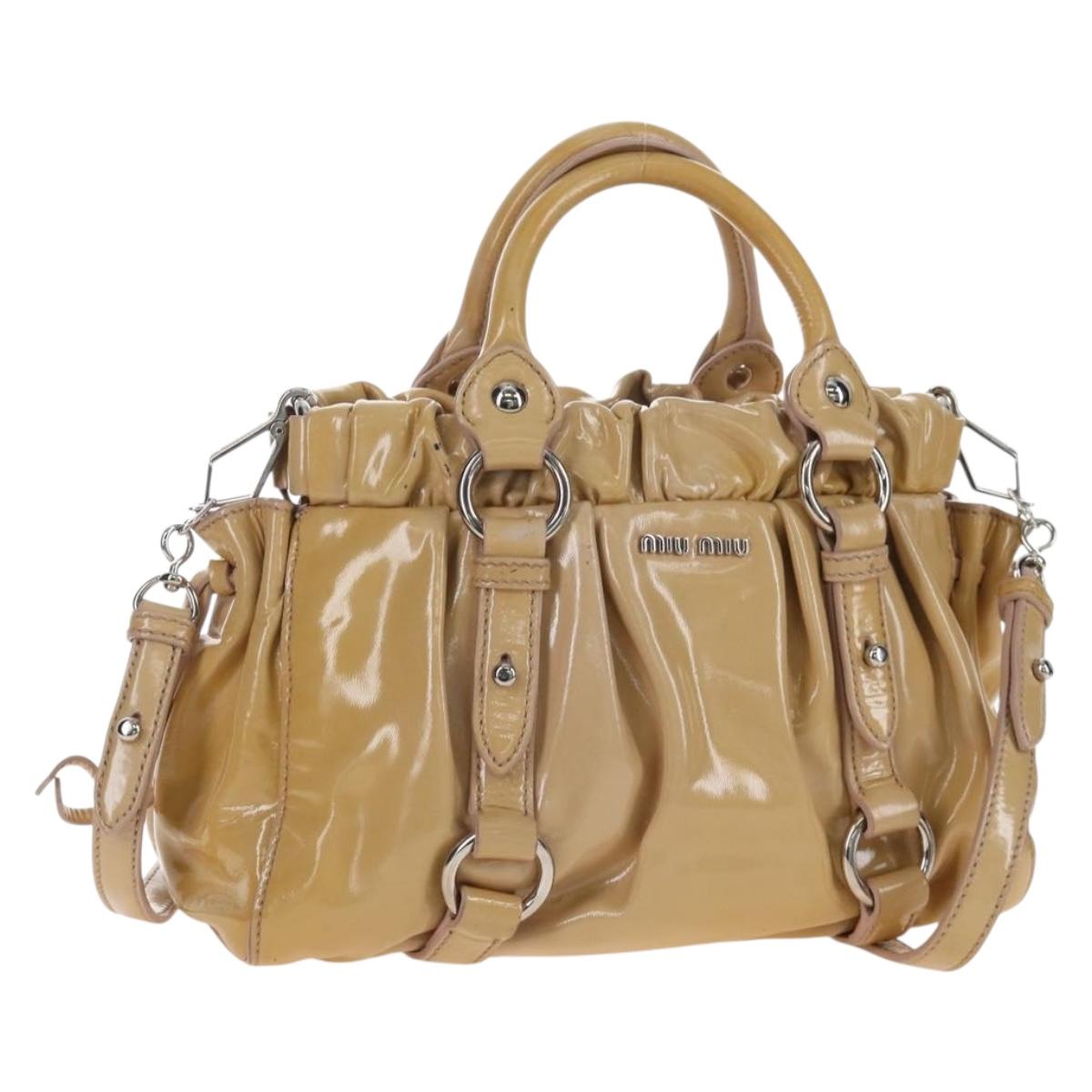 Miu Miu Hand Bag Patent leather 2way Beige Silver Auth 167774A