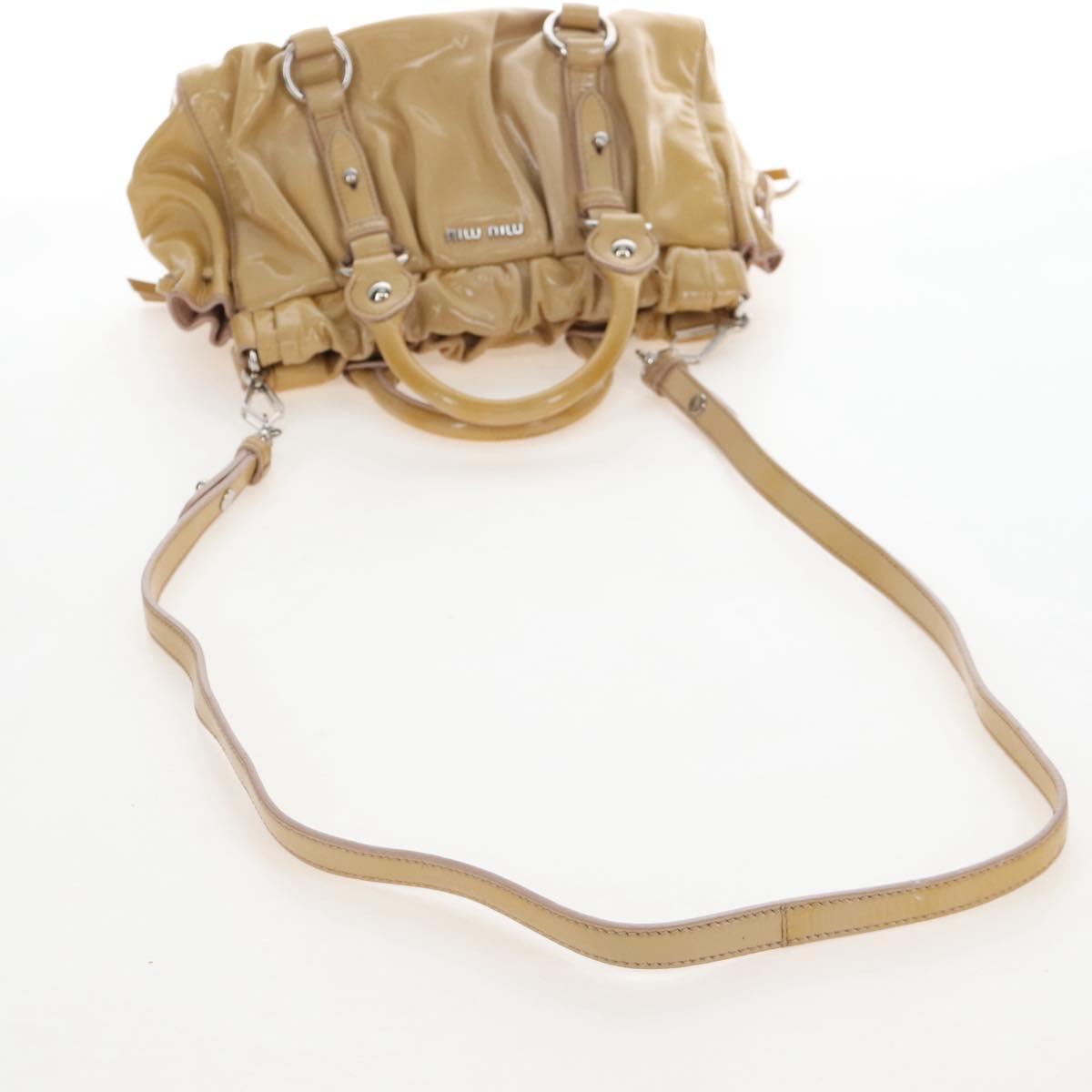 Miu Miu Hand Bag Patent leather 2way Beige Silver Auth 167774A