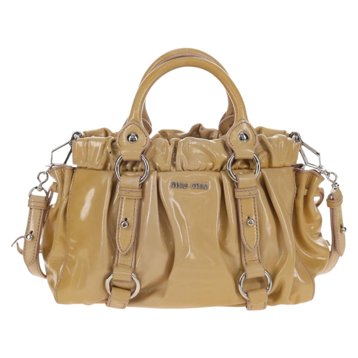 Miu Miu Hand Bag Patent leather 2way Beige Silver Auth 167774A