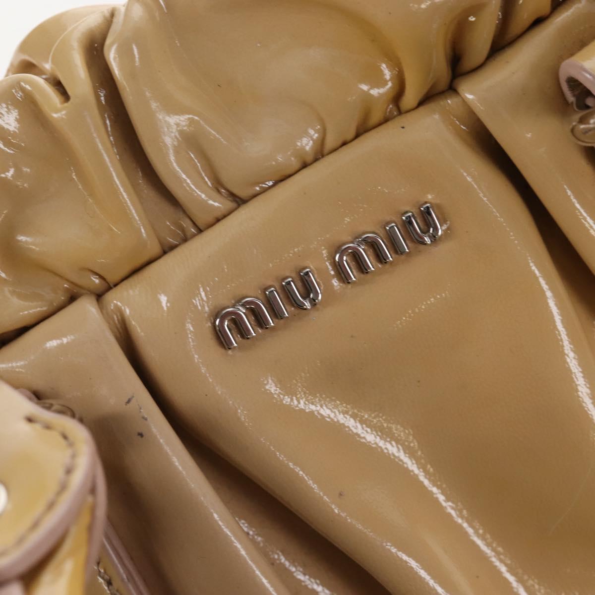 Miu Miu Hand Bag Patent leather 2way Beige Silver Auth 167774A