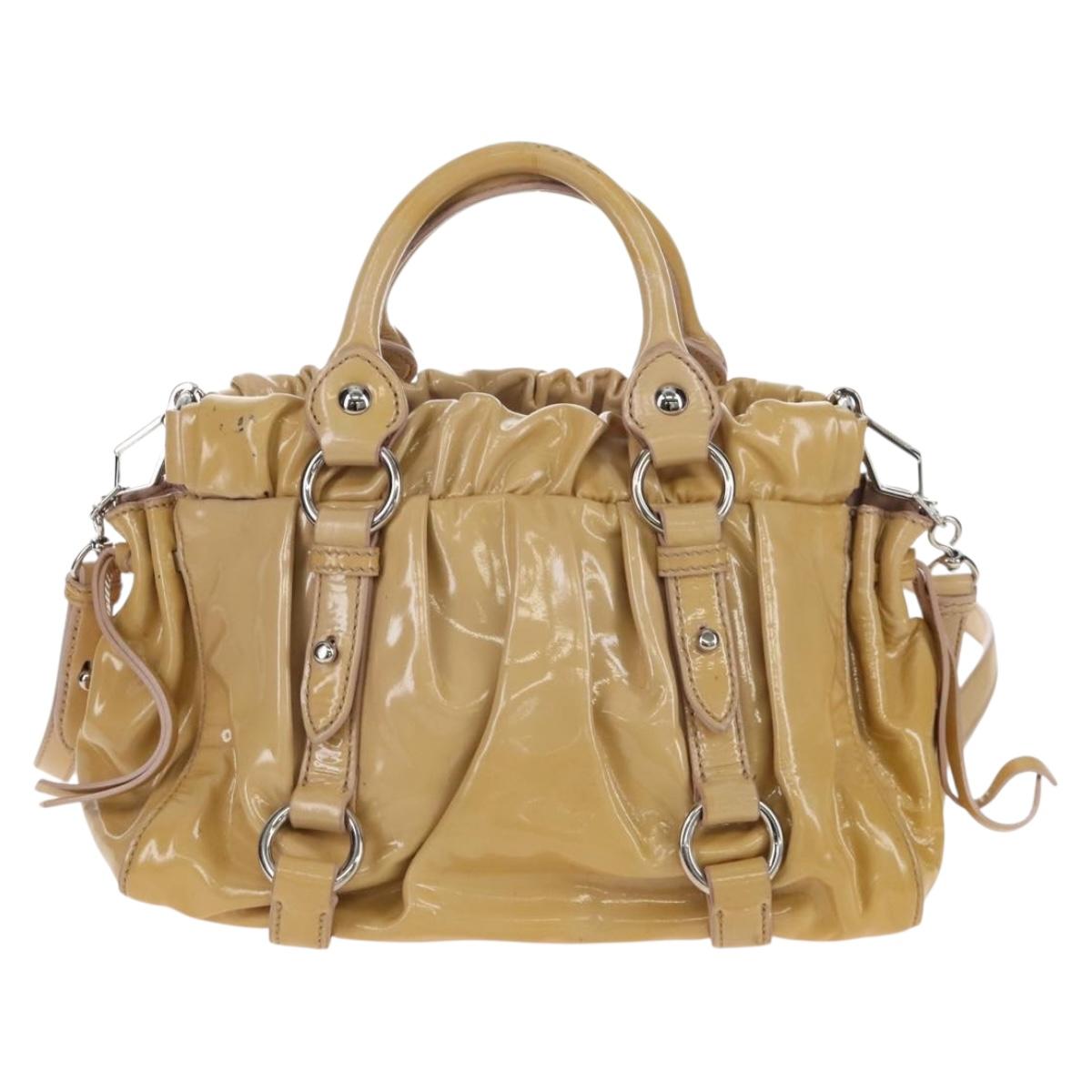 Miu Miu Hand Bag Patent leather 2way Beige Silver Auth 167774A