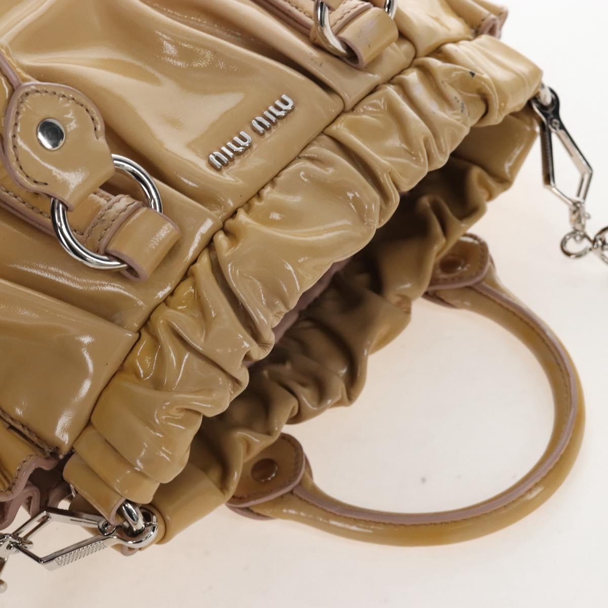 Miu Miu Hand Bag Patent leather 2way Beige Silver Auth 167774A